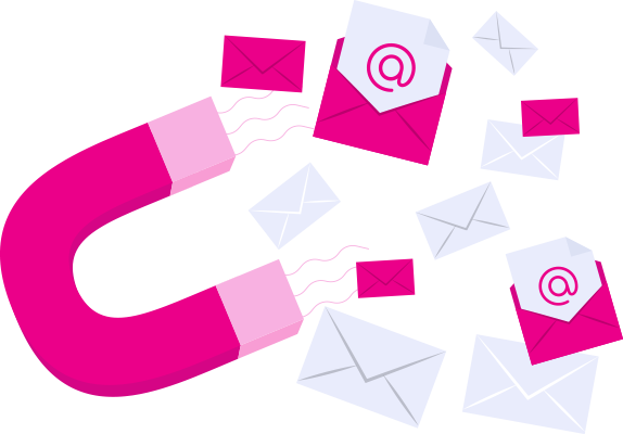 Illustration of a magnet and emails