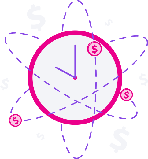 Illustration of a watch and money signs